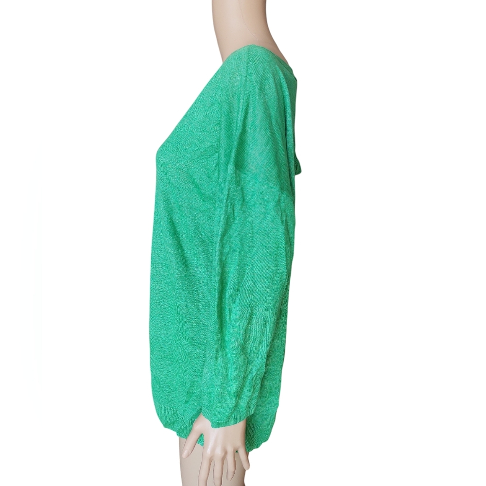 Talbots shirt women's Large L 100% Linen Kelly Green pull on knit layer - Picture 2 of 10